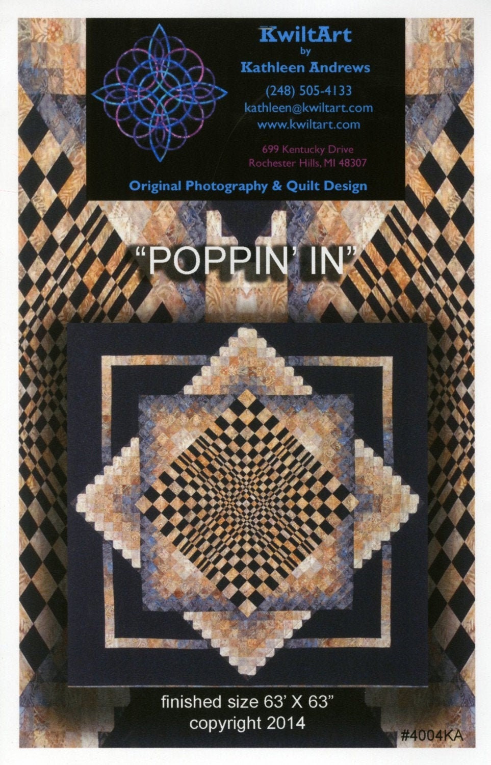 Poppin' In Quilt Pattern by Kathleen Andrews of KwiltArt, Optical Illusion  Quilt