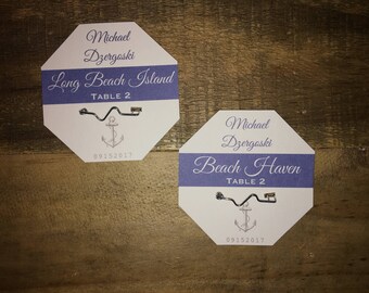 Anchor Beach Badge Place Cards with Name and Number on Top