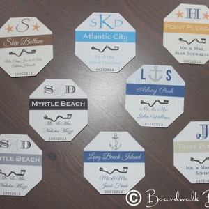 Monogram Beach Badge Place Cards Navy and Gray Nautical image 5