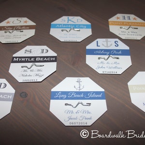 Monogram Beach Badge Place Cards Navy and Gray Nautical image 4