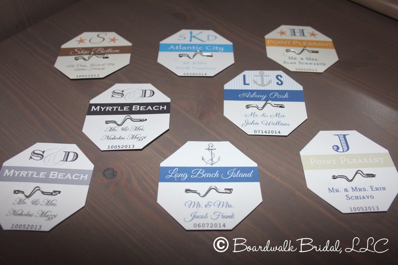 Monogram Beach Badge Place Cards Navy and Gray Nautical image 4