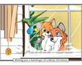 Foxes and Hummingbird Christmas Card