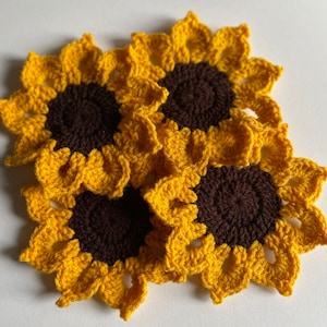 Crochet Sunflower Coasters - Set of 4 - Free Shipping