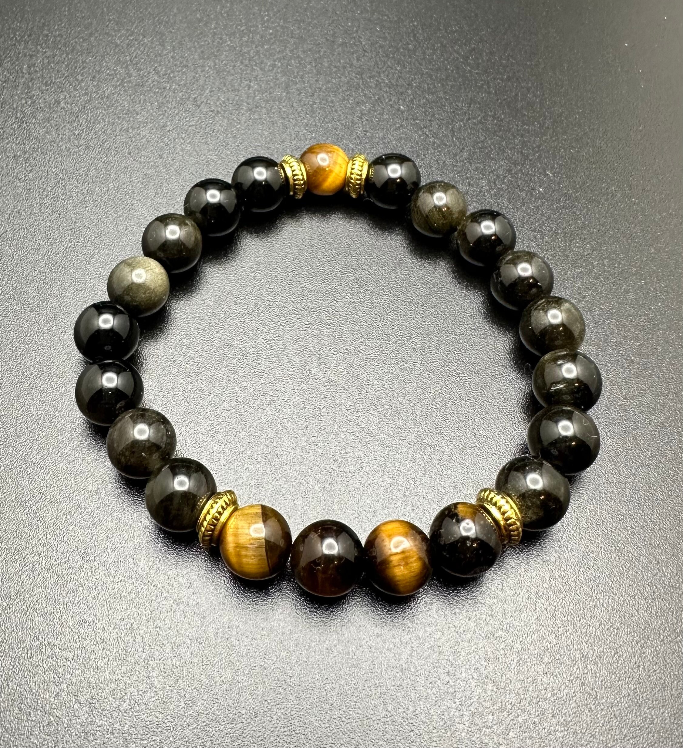 Tigers Eye and Golden Obsidian Crystal Stretch Bracelet
