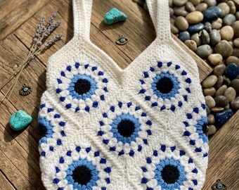 Hand-Crafted Evil Eye Crochet Tote Bag