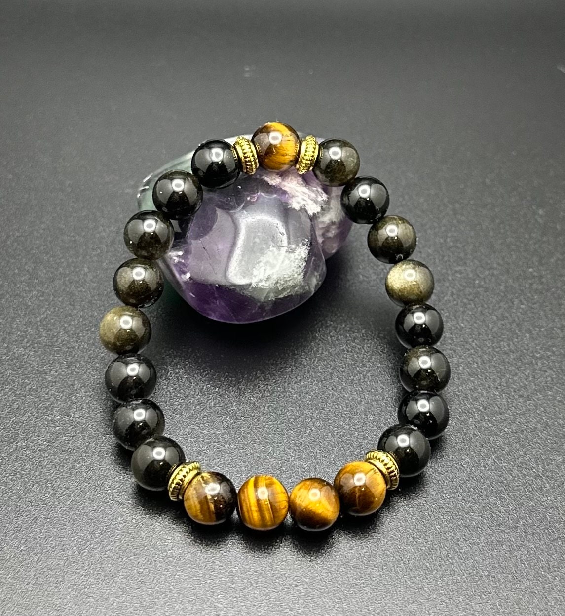 CRAFTDLondon クラフトロンドン Tiger's Eye Obsidian Bracelet Men's Tiger's Eye Bead Bracelet