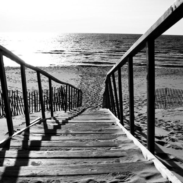 Black & White Photography - The Stairs at the End of the World - fine art print, home decor, wall photo, beach, stairs, summer
