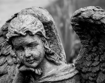 Black & White Photography - Angel - fine art print wall photo home decor statue religious cherub monochrome