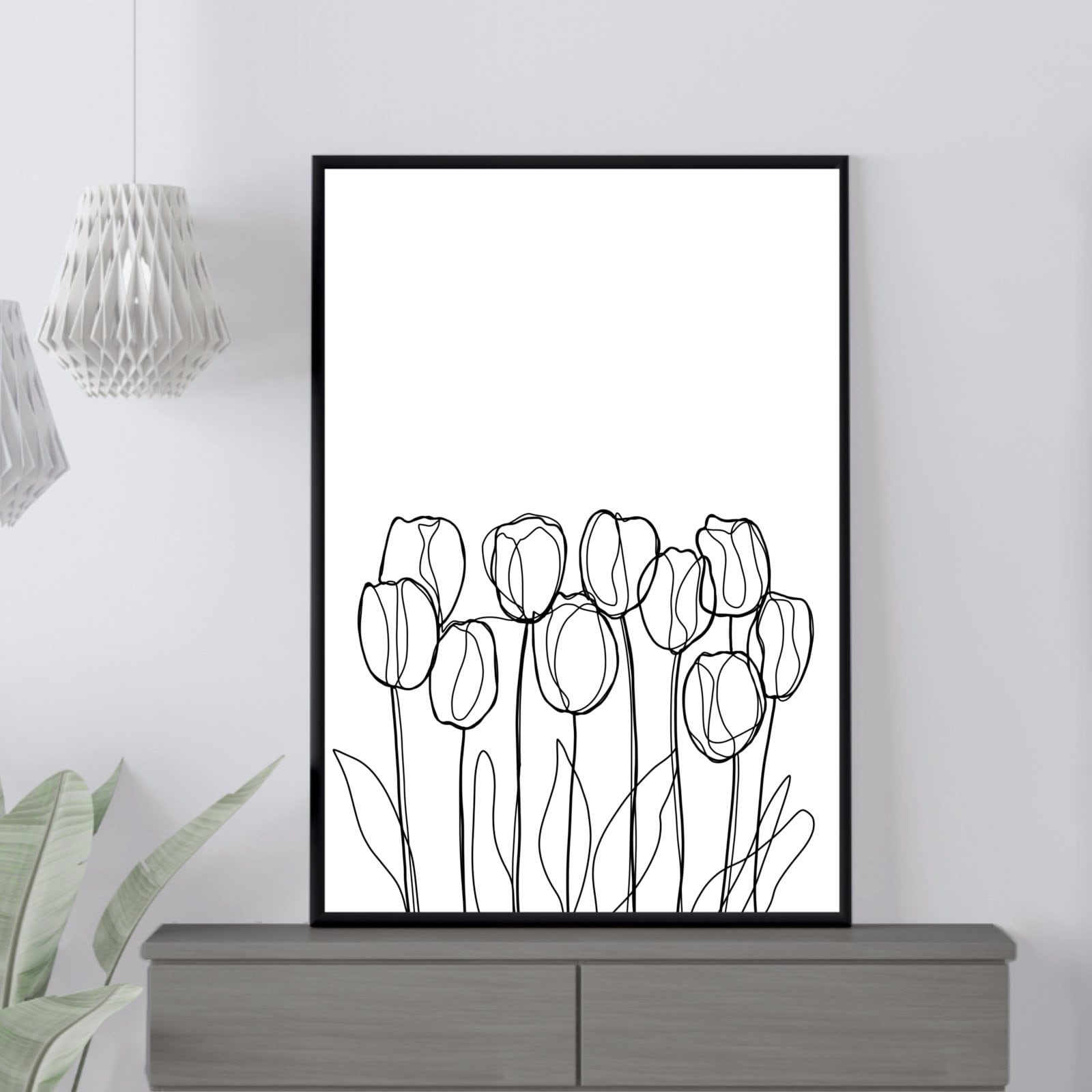 Tulip Flowers Line Art, Wall Art, House Dcor, Minimalist