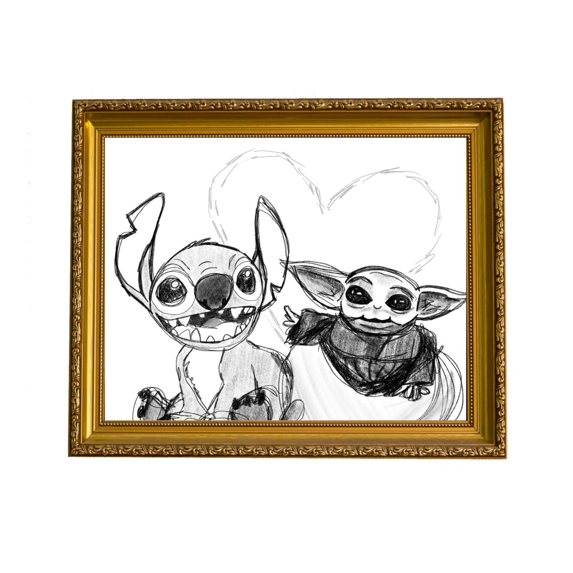 Stitch and Grogu Sketch Wall Art Original Artwork Disney Etsy