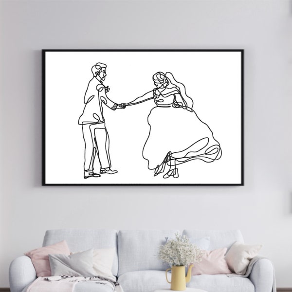 CUSTOM Wedding Single Line Drawing, Couple Portrait, Artwork, Personalized Art, Anniversary Gift, Valentines Day, Unique For Him or Her