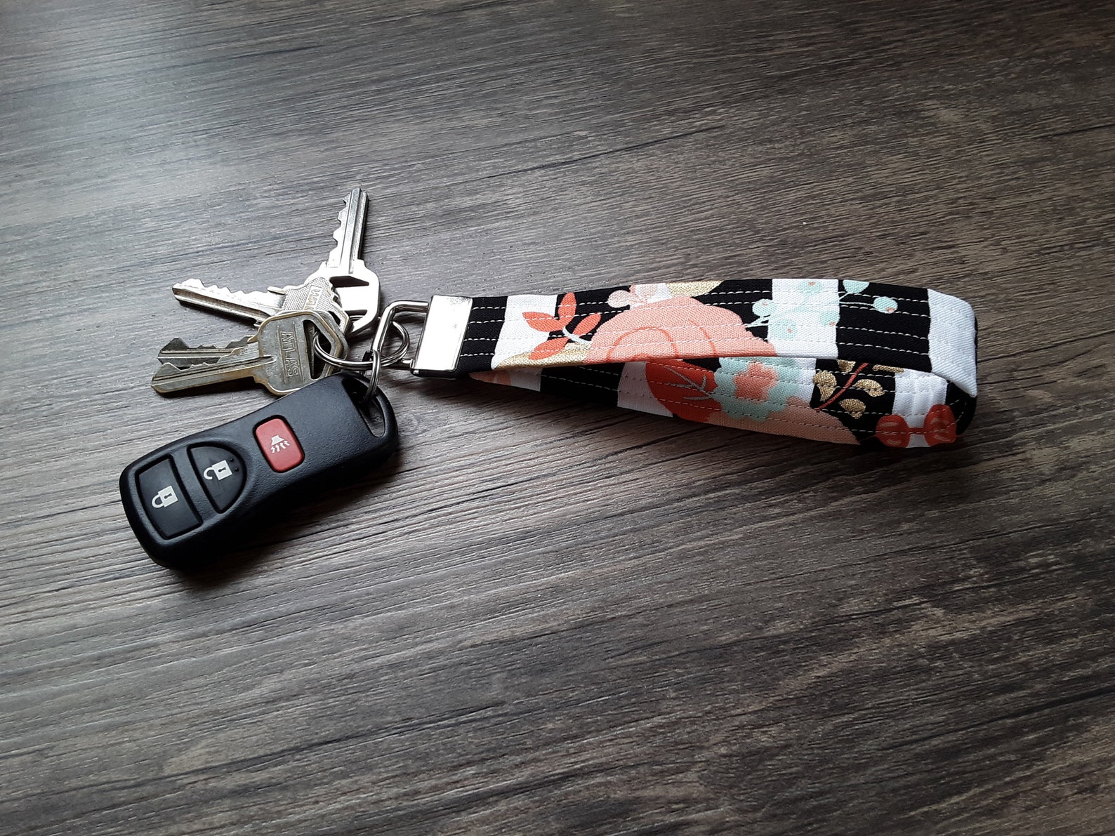 Key Fob Key Fob Wristlet Key Fob Keychain Striped Floral Etsy