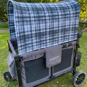 Wonderfold W4 Wagon Canopy: UV Protection, Black and Grey Plaid
