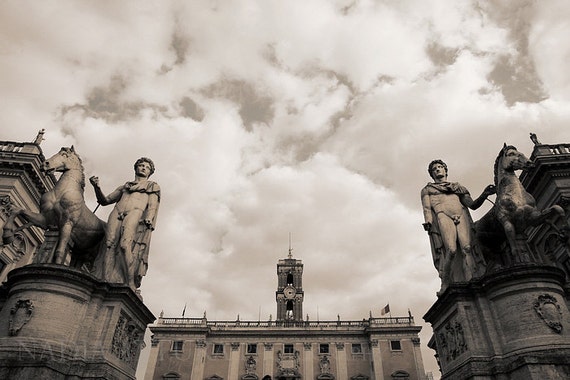 The Capitoline Hill Classical Statues Rome In Winter Selenium Art Print Home Decor Wall Art Travel Art