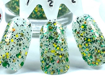 Astro Turf Green Yellow Gold Glitter Nail Polish Team Spirit Packers nail 5 free handmade nail polish vegan cruelty free indie polish