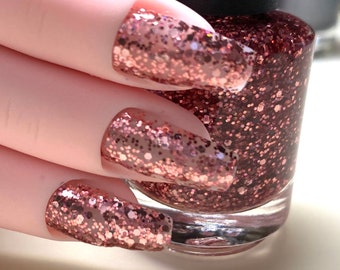 Copper Rose - Pink Glitter Nail Polish Pink Gold Rose Copper Holographic 5 free nail polish handmade indie nail polish vegan cruelty free