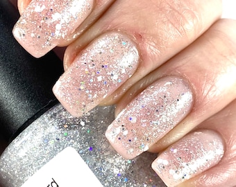 Blizzard -Silver Holographic White Glitter Nail Polish 5 free nail polish handmade indie nail polish vegan cruelty free nail polish