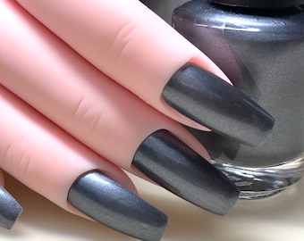 Charcoal - Dark Silver Gray Nail Polish 5 free nail polish handmade indie nail polish vegan cruelty free lead grey chrome nail polish