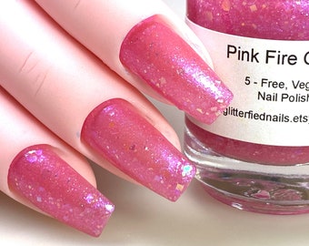 Pink Fire Opal - Pink Nail Polish Jelly Polish Opalescent Iridescent Glitter handmade indie nail polish vegan cruelty free nail polish