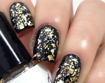 Vernis à ongles holographique à paillettes irisées Golden Star Gold Glitter