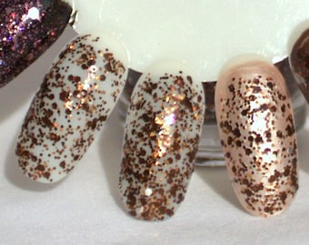 Hot Cocoa Glitter Nail Polish Bronze Brown White Winter 5 free nail polish handmade nail polish vegan cruelty free nailpolish indie polish