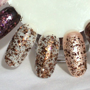 Hot Cocoa Glitter Nail Polish Bronze Brown White Winter 5 free nail polish handmade nail polish vegan cruelty free nailpolish indie polish