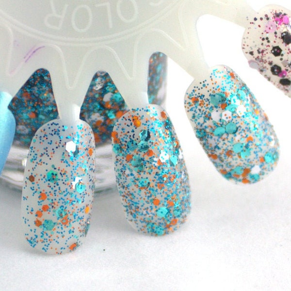 Kick Off Orange Teal White Glitter Nail Polish Team Spirit Miami Dolphins couleurs 5 vernis à ongles gratuit fait à la main vernis à ongles végétalien vernis indépendant