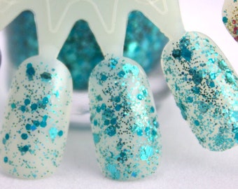 Totally Teal glitter nail polish, teal turquoise nail, indie polish, handmade glitter topper, vegan, cruelty free