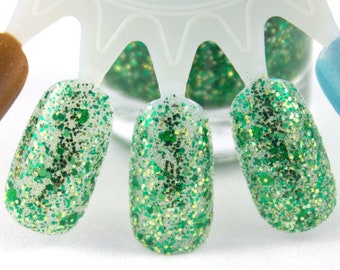 4 Leaf Clover - Green Gold Glitter Nail Polish, St Patrick's Day polish, 5 free handmade nail polish, vegan indie polish