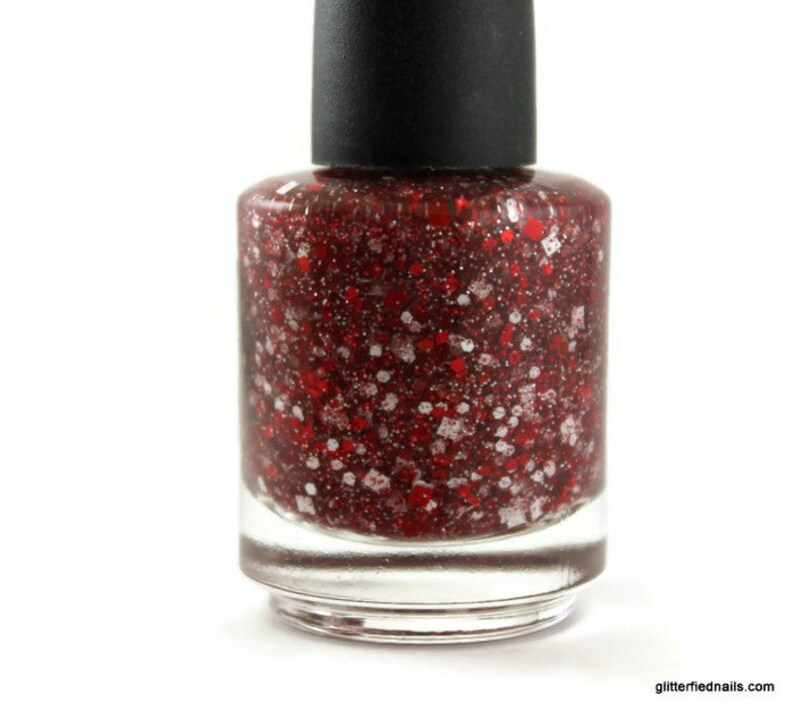 Time Out Red and White, Glitter Topper, Nail Polish, Team Spirit, 5 free, handmade indie nail polish vegan image 3