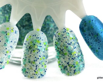 Tropical Waters Teal Blue Green Glitter Nail Polish 21 free nail polish handmade nail polish indie nail polish vegan cruelty free nailpolish