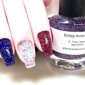 Simply American - Red White Blue Silver, Glitter Nail Polish, patriotic glitter topper, flag nail polish, July 4th, America, USA