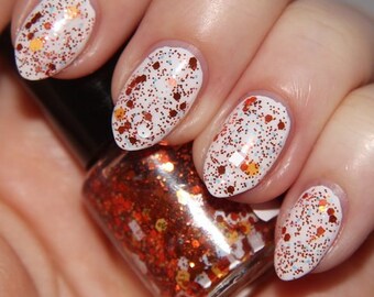 Coin Toss Orange and White Glitzer Nagellack Team Spirit 5 gratis Nagellack Handarbeit Nagellack Indie Nagellack vegan cruelty free nail