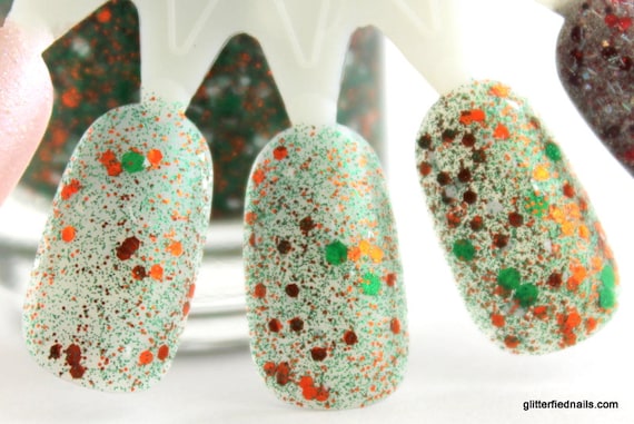 Screen Pass - Green Orange White Glitter Nail Polish Miami Hurricanes Team Spirit 5 free nail polish handmade nail polish indie vegan