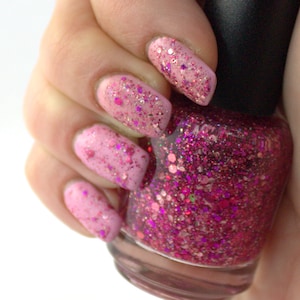 Passionate Kisses - Fuchsia pink glitter nail polish, magenta rose holographic glitter, 5 free, handmade indie nail polish vegan nail polish