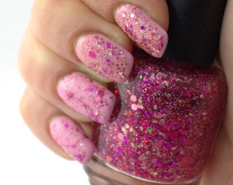 Bisous passionnés - Vernis à ongles pailleté rose fuchsia, paillettes holographiques roses magenta, 5 vernis à ongles indépendants faits main gratuits, vernis à ongles végétaliens