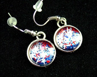 red or blue earrings, star glitter earrings, nail polish jewelry, flag inspired earrings, July 4th jewelry, patriotic