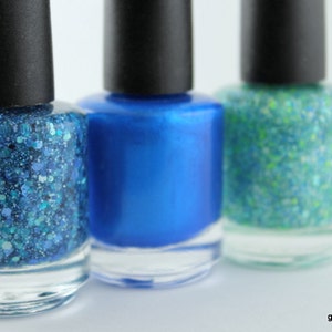 Nail polish set Turquoise Teal Blue Glitter Nail Polish Caribbean Blue 5 free nail polish handmade indie nail polish vegan cruelty free nail