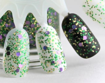 Mardi Gras- Purple Green Gold Glitter Nail Polish, Mardi Gras nail polish, handmade nail polish, vegan indie nail polish
