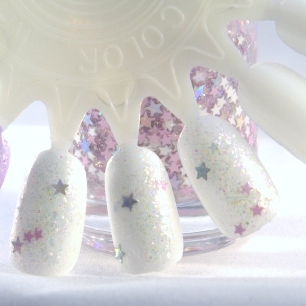 Unicorn Magic - Vernis à ongles étoiles, étoiles roses, blanches et argentées, vernis à ongles irisé, vernis à paillettes, végétalien, fait main, vernis à ongles indépendant