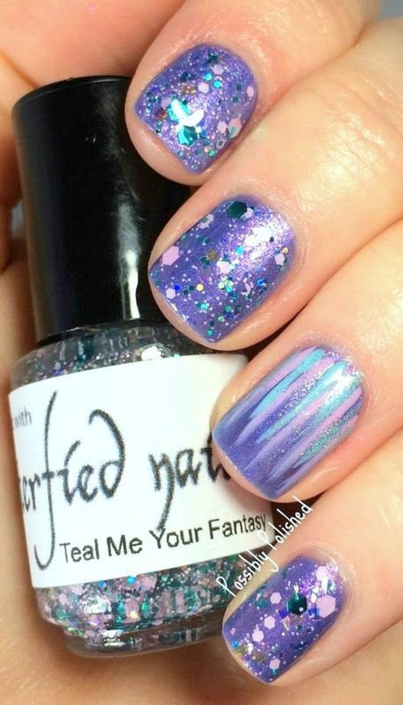 Teal Me Your Fantasy Teal Pink Iridescent Glitter Nail - Etsy