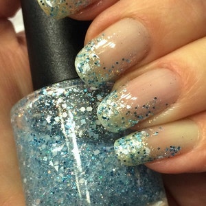Frozen glitter nail polish winter white ice blue silver holographic handmade nail polish 5 free nail polish vegan nail polish cruelty free