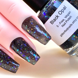 Black Opal - Black Nail Polish Jelly Polish Opalescent Iridescent Glitter handmade indie nail polish vegan cruelty free nail polish
