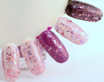 Pinkalicious - Pink Purple Glitter Nail Polish, Rose Lavender nails, handmade nail polish, indie nail polish, vegan polish,