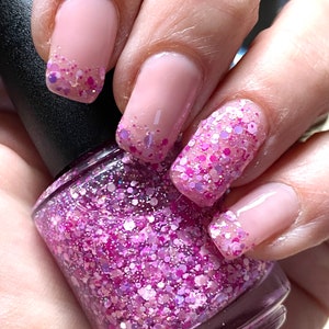 May Flowers - Fuchsia magenta orchid, glitter nail polish, pink glitter nails, 5 free, spring nail polish, vegan nail polish, floral nail