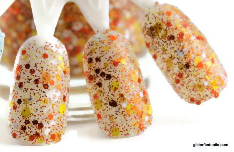 Candy Corn  Orange Yellow White Halloween Glitter Nail Polish image 3
