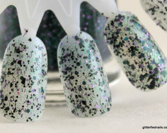 Crushed Spiders - Halloween Glitter Nail Polish purple green black glitter 5 free nail polish handmade indie nail polish vegan cruelty free