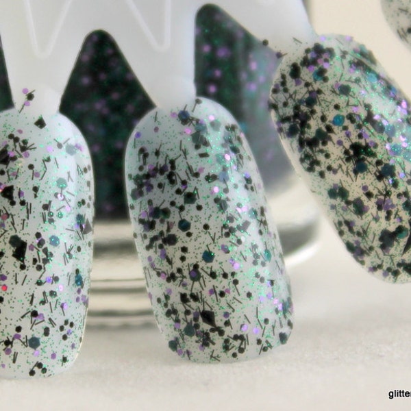 Crushed Spiders - Halloween Glitter Nail Polish purple green black glitter 5 free nail polish handmade indie nail polish vegan cruelty free