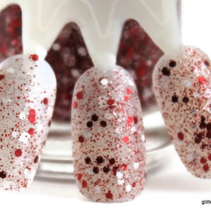 Time Out Red and White, Glitter Topper, Nail Polish, Team Spirit, 5 free, handmade indie nail polish vegan image 1