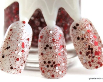 Time Out - Red and White, Glitter Topper, Nail Polish, Team Spirit, 5 free, handmade indie nail polish  vegan